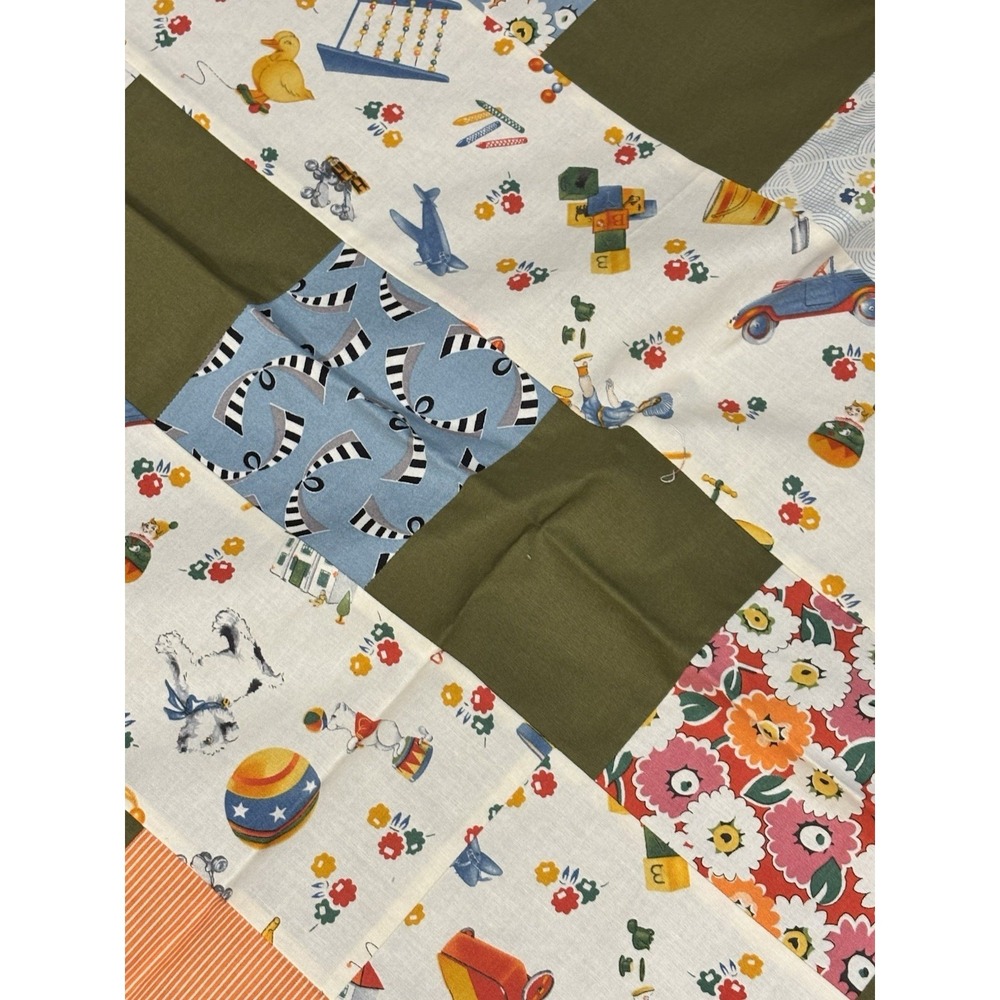 Handmade Quilt Top Backing Set 67.5x68 Patchwork Cotton Kids Toy Print - Picture 3 of 6